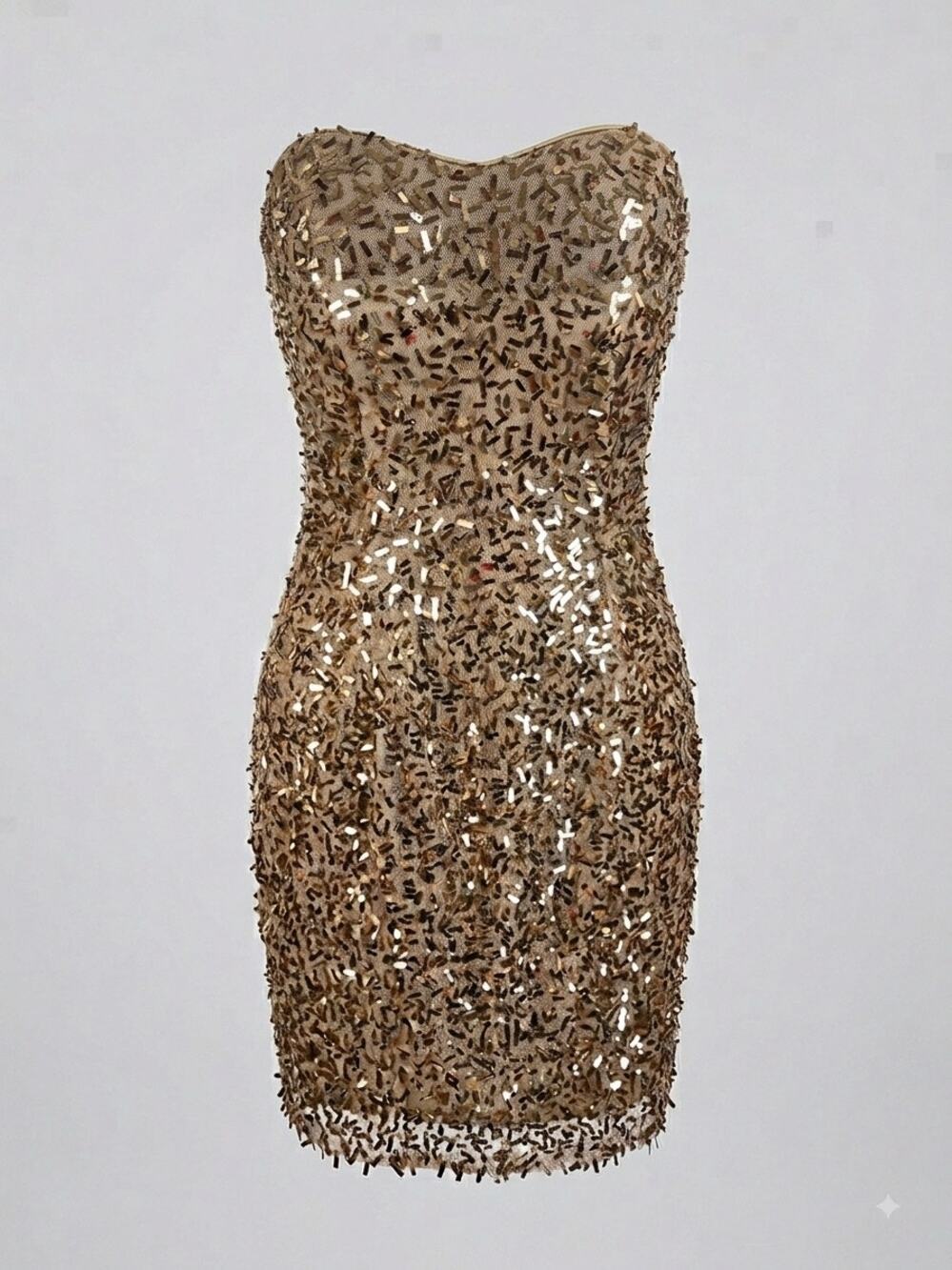 Gold Sequin Strapless Bodycon Party Mini Dress⁠
